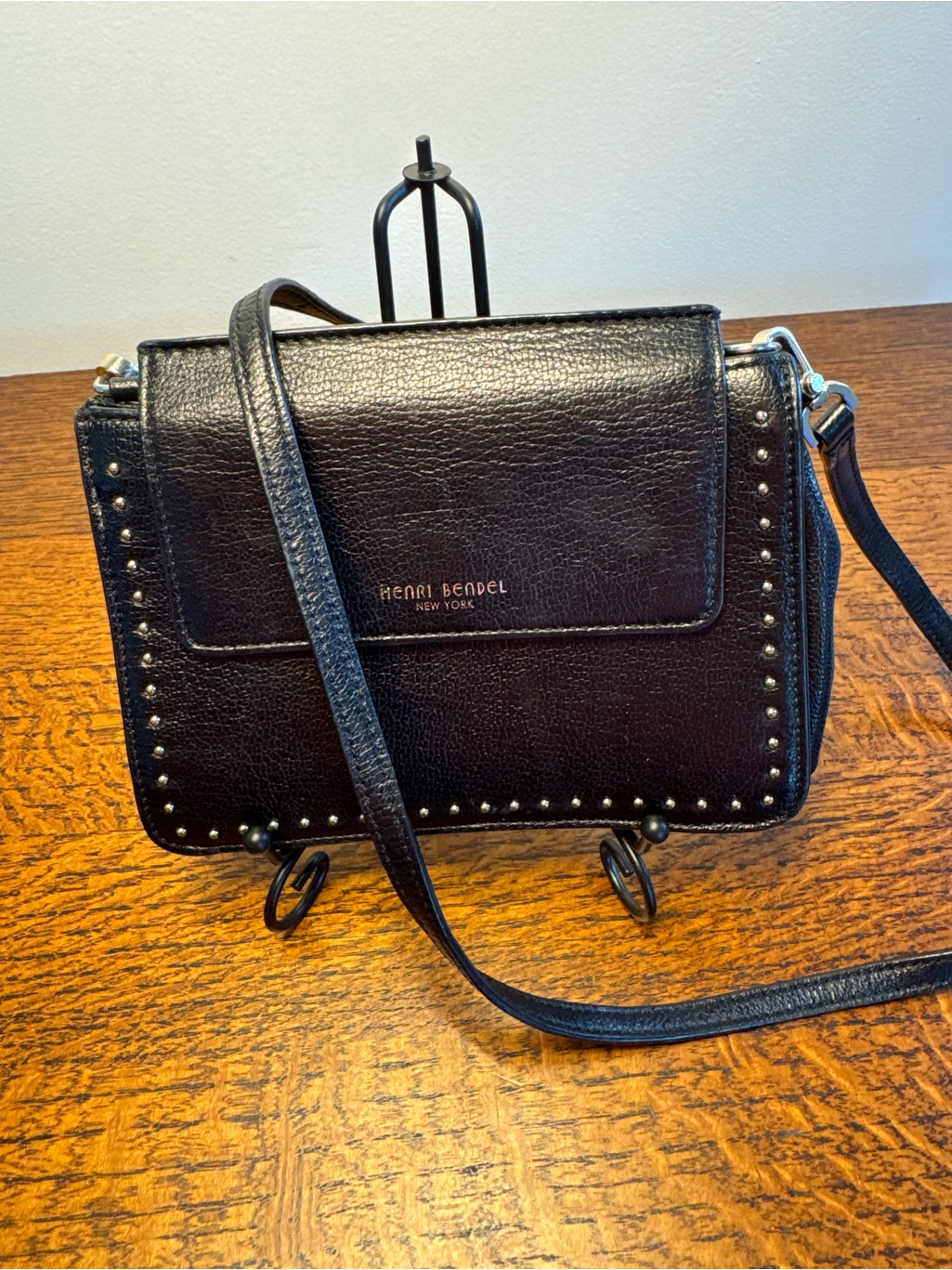 Henri Bendel Stanton Mini Studded Black Leather Studded Crossbody Bag